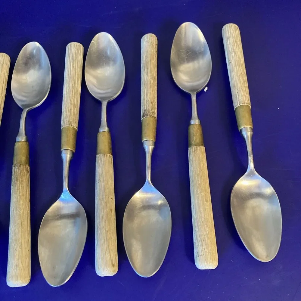 Taylor & NG Teaspoon Lot Set Of 8 Wood Handle Spoon Rare VTG Japan